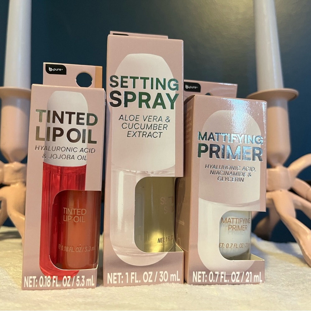 Tinted Lip Oil, Setting Spray & Mattifying Primer Bundle - Pink